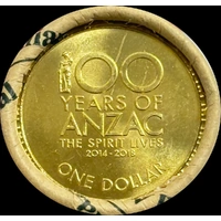 2015 1 Dollar Mint Roll 100 Years of ANZAC Spirit Heads/Tails