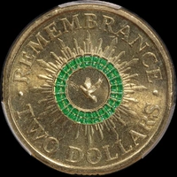 2014 Coloured 2 Dollar Coin Remembrance Green Dove PCGS MS65