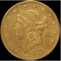 United States 1907 Gold 20 Dollar Double Eagle good EF