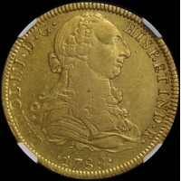 Mexico 1788 Gold 8 Escudos KM# 156.1a NGC AU53