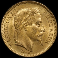 France 1864-A Gold 20 Franc KM#801.1 about Unc