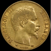 France 1860-BB Gold 20 Franc KM#801.1 good VF