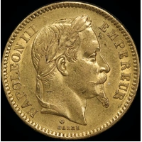 France 1863-BB Gold 20 Franc KM#801.1 good VF
