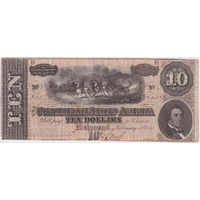 United States (Confederate) Richmond 1864 10 Dollars P#68 Very Fine