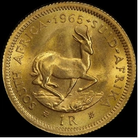 South Africa 1965 Gold 1 Rand KM# 63 Uncirculated