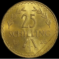 Austria 1926 Gold 25 Schilling KM# 2841 Extremely Fine