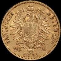 German States (Prussia) 1873-B Gold 20 Marks KM# 501 good VF