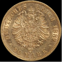 German States (Prussia) 1887-A Gold 20 Marks KM# 505 Extremely Fine