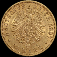German States (Prussia) 1887-A Gold 20 Marks KM# 505 good VF