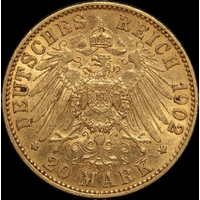 German States (Prussia) 1902-A Gold 20 Marks KM# 521 good VF