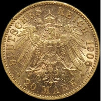 German States (Prussia) 1906-A Gold 20 Marks KM# 521 good EF