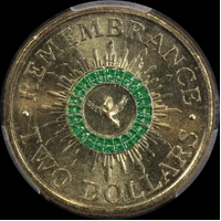 2014 Coloured 2 Dollar Coin Remembrance Green Dove PCGS MS64