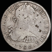 Mexico 1780 Silver 8 Reales KM# 106.20 Fine Multiple Chopmarks