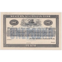 1901 Western Australian Bank (Perth) One Pound Unissued Specimen Note MVR#3c Uncirculated