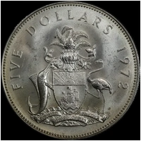 Bahamas 1972 Silver 5 Dollars KM# 33 Uncirculated