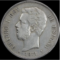 Spain 1871 Silver 5 Pesetas KM# 666 Very Fine