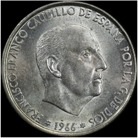 Spain 1966 Silver 100 Pesetas KM# 797 Choice Uncirculated