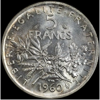 France 1960 Silver 5 Francs KM#926 Uncirculated