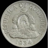 Honduras 1934 Silver 1 Lempira KM#75 about Uncirculated