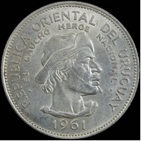 Uruguay 1961 Silver 10 Pesos KM#43 Uncirculated