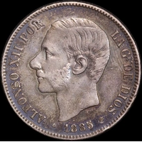 Spain 1885 Silver 5 Pesetas KM#688 good VF