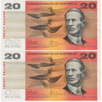 1972 $20 Note Commonwealth of Australia Consecutive Pair Phillips/Wheeler R404 good EF