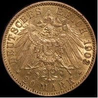 German States (Prussia) 1903-A Gold 20 Mark P# 521 good EF