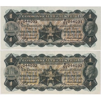 1927 One Pound Consecutive Pair Riddle/Heathershaw R26 good EF