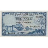 National Commercial Bank of Scotland 1959 1 Pound P#265 about EF
