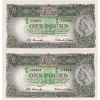 1953 One Pound Consecutive Pair Coombs/Wilson R33 Uncirculated