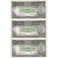 1961 One Pound Consecutive Trio Coombs/Wilson R34a Uncirculated