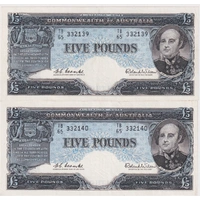 1960 Five Pound Consecutive Pair Coombs/Wilson R50 Extremely Fine