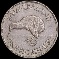 New Zealand 1934 Silver Florin KM#4 good EF