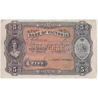 Bank of Victoria (Melbourne) ca1889 5 Pounds Unissued Specimen Note MVR# 3a Uncirculated
