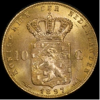 Netherlands 1897 Gold 10 Guilder KM# 118 Uncirculated