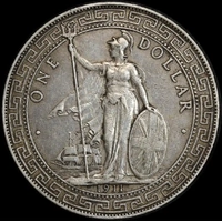 Great Britain 1911-B Silver Trade Dollar KM#T5 good VF