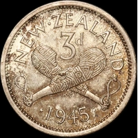 New Zealand 1945 Silver Threepence Choice Unc