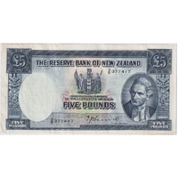 New Zealand 1940 5 Pounds P#160a Hanna about EF
