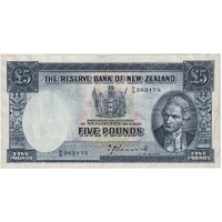 New Zealand 1940 5 Pounds P#160a Hanna good VF