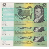 1968 $2 Note Consecutive Trio Coombs/Randall R82 about Uncirculated