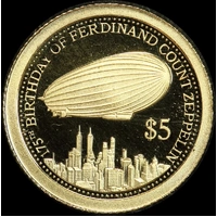Cook Islands 2013 Gold 5 Dollars Half Gram Coin Zeppelin