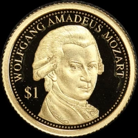 Fiji 2016 Gold 1 Dollar Half Gram Coin Mozart