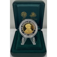 2001 Gold Bimetal Twenty Dollar Proof Coin Don Bradman