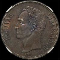 Venezuela 1929 Silver 5 Bolivares KM# 24.2 NGC AU Details