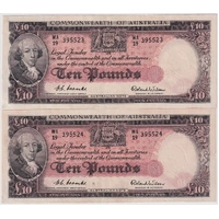 1954 Ten Pound Consecutive Pair Coombs/Wilson R62 good VF