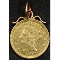 United States 1879 Gold Quarter Eagle Good Fine with Mount
