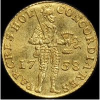 Netherlands (Holland) Gold Ducat 1758 KM# 12 Uncirculated