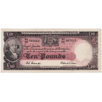 1954 Ten Pound Coombs/Wilson WA/00 First Prefix R62F good VF
