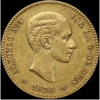Spain 1876 Gold 25 Pesetas KM# 673 Extremely Fine