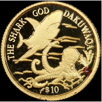 Fiji 1999 Gold Proof 10 Dollars KM# 103 Shark God